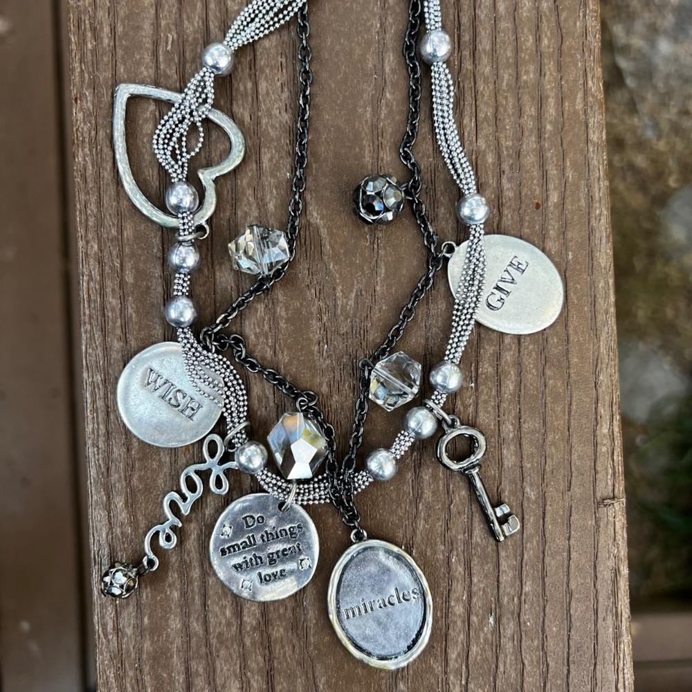 Chico's Adjustable Silver-tone Love & Miracles Charm Necklace